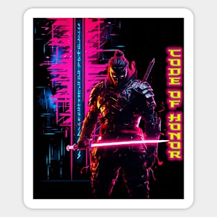 Code of Honor: Japanese Neon Cyberpunk Samurai Illustrated Sticker